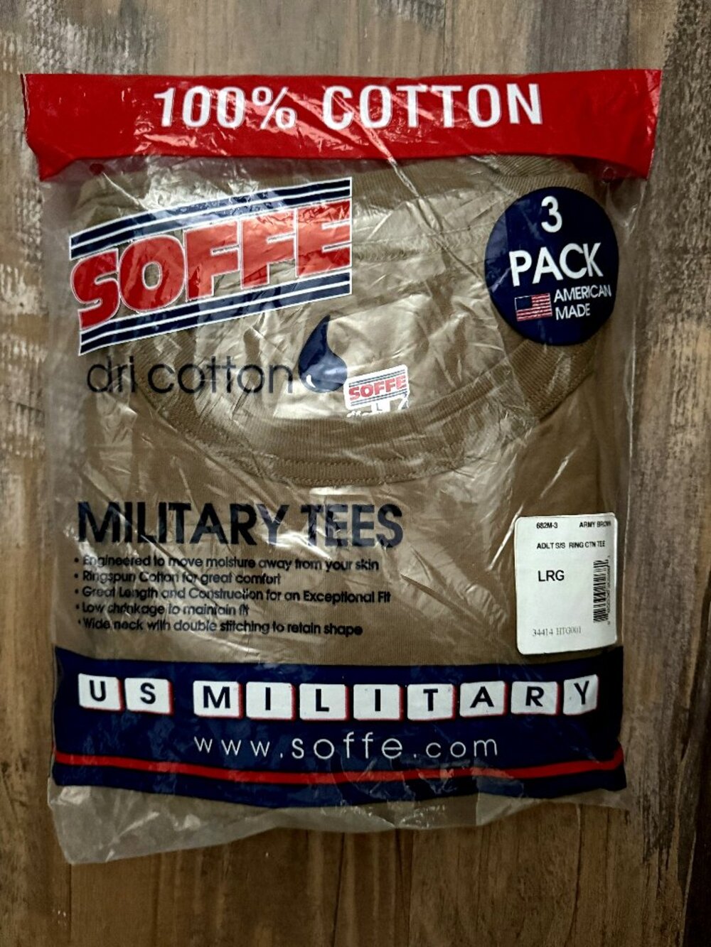 3 Pack Brown Soffe Ringspun Cotton Military T-Shirts